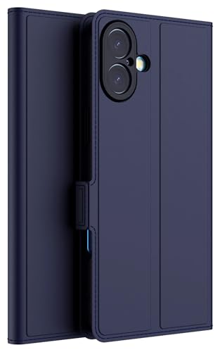 Image of Kapa Noble Slim Magnetic Leather Flip Case Cover for Apple iPhone 16 | Card Holder Stand Flip Wallet Case (Blue)
