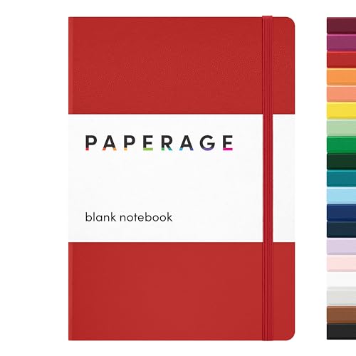 Image of PAPERAGE Blank Journal Notebook, (Red), 160 Pages, Medium 5.6 in x 8 in - 100 GSM Thick Paper - Hardcover Journaling Notebook for Work, School, Note Taking or Sketching