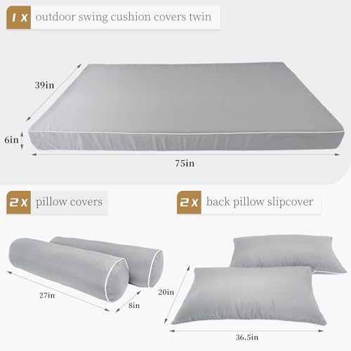 Image of Outdoor Daybed Cushion Cover Twin, Twin Size Outdoor Daybed Mattress Bolster Pillow Fitted Sheet Cover (75 * 39 * 6in, Light Grey)