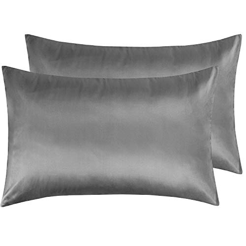 NTBAY Funda de Almohada de Satén con Cremallera, Paquete de 2 Fundas de Almohada Súper Suaves, 50x75 cm, Gris Oscuro
