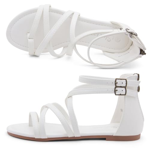 Image of Shoe Land Gladiator Sandals for Women - Strappy Flat Sandals with Ankle Strap & Back Zipper | Fisherman Thong Strappy Style for Walking, & Daily Wear | Trendy 2025 Summer
