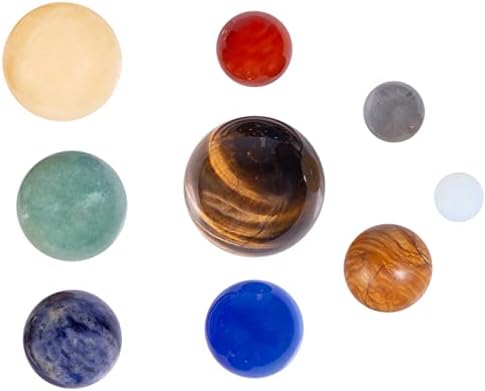mookaitedecor 9 Planets Stone Solar System Ball Set, Healing Crystal Gifts for Astronomy Lovers, Semi Precious Stones Galaxy Universe Quartz Sphere with Round Stand for Home Office Room Decor