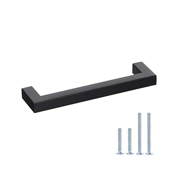 Goldenwarm 10 Pack Black Square Bar Cabinet Pull Drawer Handle Stainless Steel Modern Hardware for Kitchen and Bathroom Cabinets Cupboard,Center to Center 5in(128mm) Kitchen Cupboard Handles
