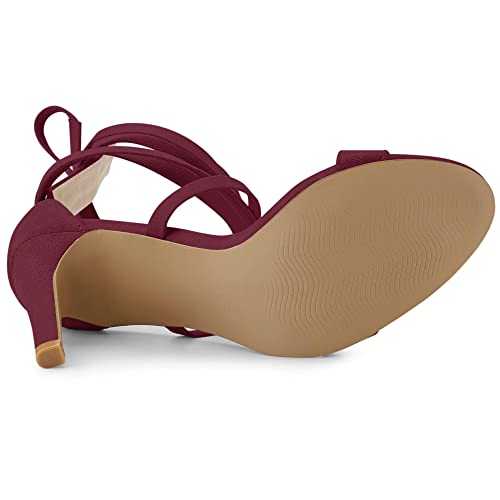 Allegra K Allegra K Women's Open Toe Stiletto Heel Lace Up Heels Burgundy Sandals 10 M US