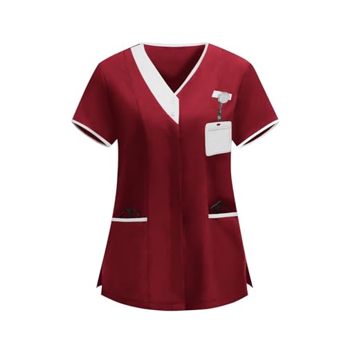 Image of 2026 Scrub for Cleaning Jobs Uniform, Multi Pockets Scrubs for Women Sets, V-Neck Top & Straight Leg Pants Scrubs Set