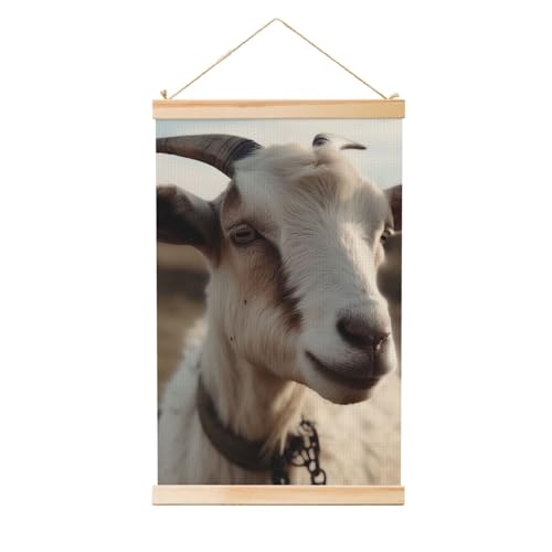 Poster mural chèvre sur colline 91,4x61 cm avec cadre en bois suspendu LHCVSFGW