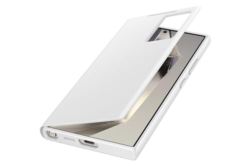 Image of Samsung Galaxy S24 Ultra S-View Wallet Phone Case polyurethane, Protective Cover with Smart Small Screen View, Finger Tap Control, Slim Design, Card Holder Pocket, US Version, EF-ZS928CWEGUS, White