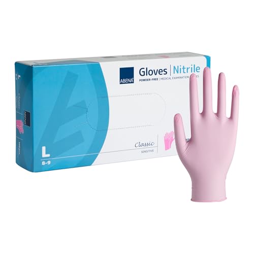ABENA Pink Disposable Nitrile Gloves, Large, Pack of 100, Powder Free, Latex Free, Examination Gloves for Cleaning, Food Prep, Beauty, Medical & Hygiene, Strong Single Use Protective Gloves