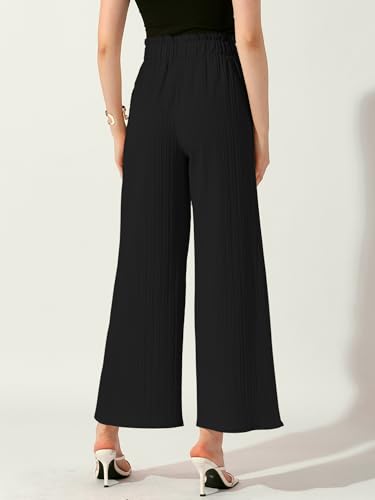 Allegra K Women's Casual Office Wide Leg Pants Elastic Waist Tie Knot Pleated Trouser with Pockets4