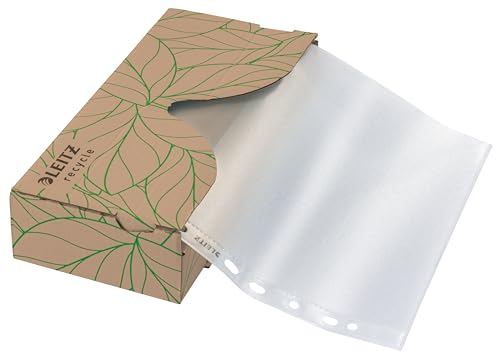 Leitz Recycle Prospekthülle A4, 40 Stück im Kartonspender, 100% vor Gebrauch recyceltem Kunststoff, Strapazierfähig und langlebig, 40220003