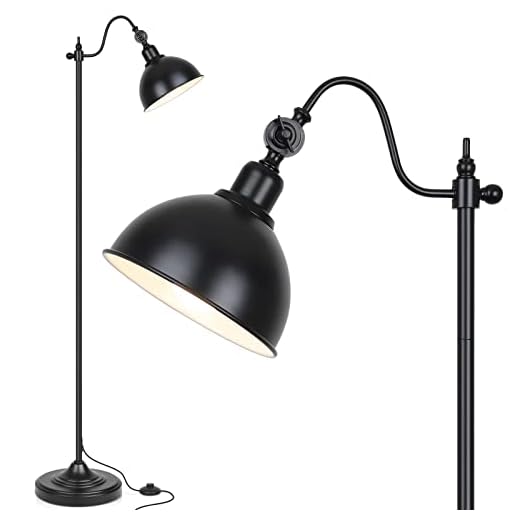 Mlambert Industrial Floor Lamp,63 Inch LED Standing Lamp Modern with 11W LED Bulb,Adjustable Metal Heads,Foot Switch,Metal Tall Lamps for Living Room,Bedroom,Office,Vintage Stand Up Light- Black