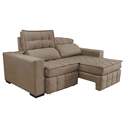 Sofá Retrátil e Reclinável 2,20m Molas Ensacadas e Costura Tripla Cama Inbox Nobre Suede Bege