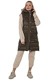 Top Fashion18 Ladies Padded Gilet Longline Hooded Jacket Quilted Winter Wear Long Hooded Side Split Puffer Long Body-Warmer Coat Size 8-18 (S (UK 10), Khaki)