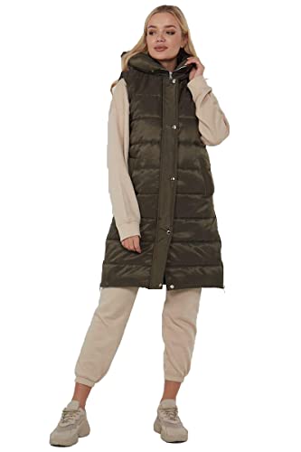 Fashion Knot Ladies Padded Gilet Longline Hooded Jacket Quilted Winter Wear Long Hooded Side Split Puffer Long Body-Warmer Coat Size 8-18…