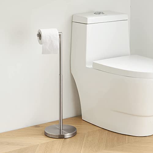 Besy Adjustable Height 14.6 To 25.7 Inch Bathroom Toilet Paper Holder Stand Modern Tissue Roll Holder Sus304 Stainless Steel Rustproof Pedestal Lavatory Tissue Roll Holder Freestanding, Brushed Nickel #TOP3