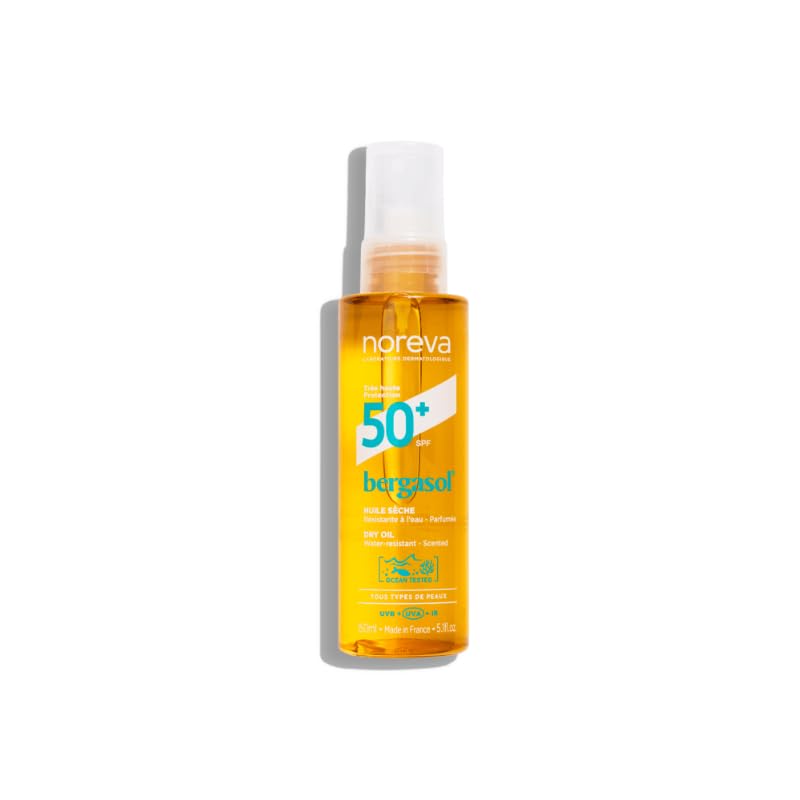 Noreva - Bergasol - Huile Sèche SPF50+ - Très Haute Protection Solaire UVA, UVB, Infrarouges, Lumière Bleue - Résistant à l’Eau - Dès 12 Ans - Fabrication Française - 150ml