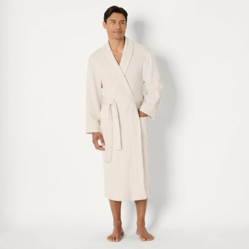 Image of Amazon Essentials Men's Lightweight Cotton Waffle Bath Robe, Mid-Length Loungewear (Available in Big & Tall)
