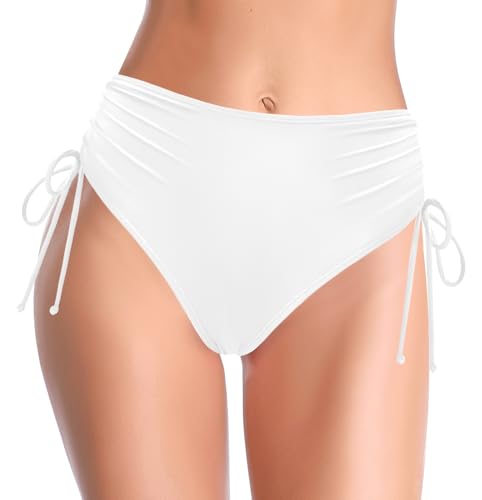 Tankinis court de bain femme taille haute froncée blanc S