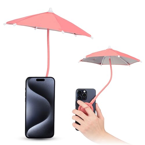 Kiorafoto Magnetischer Handy-Schirm für Sonne, Outdoor-Telefonhalter mit Sonnenschirm, Flexiblem Winkel-Design & Drehbarem Telefonring, für iPhone 15 14 13 12 Pro Max Plus & alle Handys PINK
