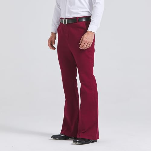 HAORUN Men 60s 70s Bell Bottom Flared Pants Regular Fit Stretch Retro Casual Long Trousers2