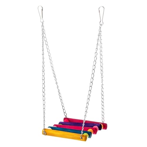 Image of Parrot Cage Hammock Swing10x6 Inches, Colorful Wooden Swing for Parrot Parakeet Budgie Cockatiel Cage with Metal Chain and Clasp (1 Pack)