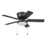 Honeywell Braystone 42' Indoor LED Ceiling Fan with Pull Chain, Single LED Bulb, 5 Dual Finish Blades and Reversible Motor, Matte Black, 53043
