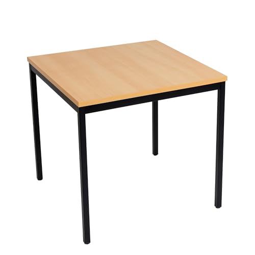 furni24 Schreibtisch-Stahl 80x80x75cm, Buche, TÜV/GS-Einfache Montage, Arbeitstisch, Bürotisch, Küchentisch, Esstisch, Druckertisch Büro-Möbel Arbeitszimmer Computertisch Gaming-Tisch Mehrzwecktisch