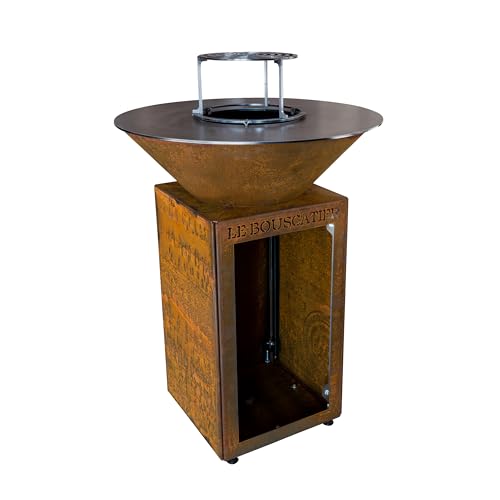 Lou Provençau Rond ⌀ 62cm - Brasero Plancha en Acier Corten – Barbecue Exterieur avec Rangement Bûches – Design Jardin Terrasse, Grille de Cuisson et...