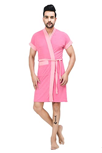Image of Terry Men Bathrobe Fit Upto 42 inches Pink Baby Pink