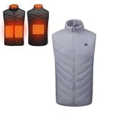 LIUHD Heated Vest with 4 Carbon Fiber Heating Pads,Sleeveless Sports Jacket 3 Temperature Levels for Outdoor Work,Gray,5XL(Bust:120CM)