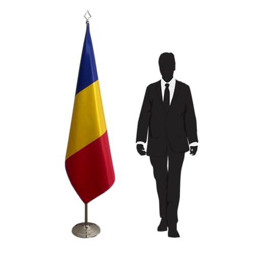 Drapeau Roumanie avec mât et pied, finition haut de gamme CN1-RO-L