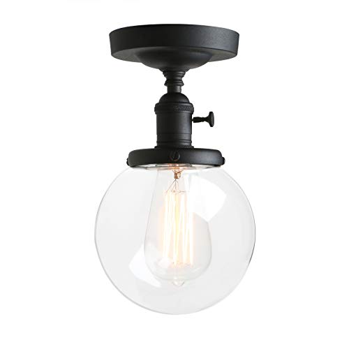 Black Friday - 40% OFF Pathson Industrial Semi-Flush Mount Ceiling Light, Vintage Style Pendant Lighting, Glass Shade Hanging Light Fixtures for Laundry Room Living Room Cafe Bar