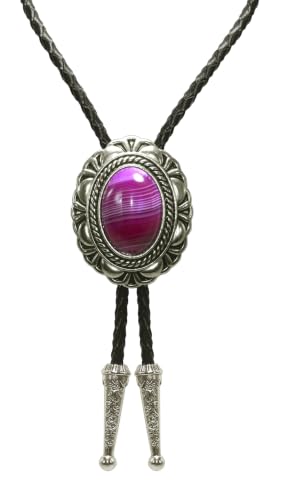 Image of Moranse Bolo Tie with Natural Tiger Eye Stone Celtic Style Genuine and Cowhide Rope