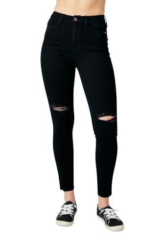 Judy Blue Women's High-Rise Heavy Destroy Raw Hem Skinny Jeans 88562