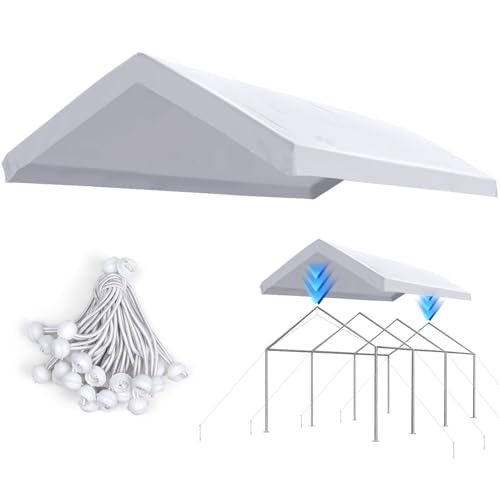 Image of ADVANCE OUTDOOR 12x20 ft Carport Replacement Top Cover, Heavy Duty Waterproof & UV Protected, Easy Installation with Ball Bungees, White, Roof Only