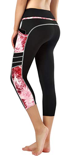 Neonysweets Women's Capri Workout Leggings with Pocket Running Yoga Pants Black/Printed XL