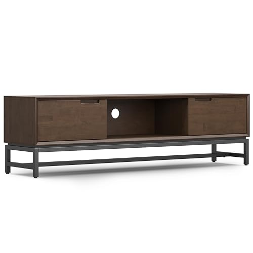 SIMPLIHOME Banting SOLID HARDWOOD Wide Modern Industrial Media Stand for TVs up to 80 inches for The Living Room and Entertainment Center, 72 inch, Walnut Brown