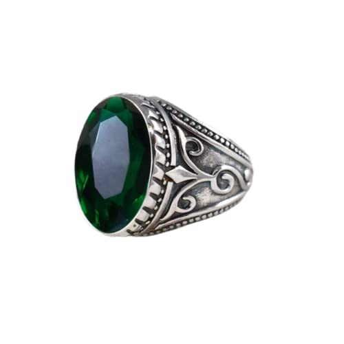 Hydro Emerald Silver Ring, 925K Sterling Silver, Faceted Oval, Artisan Handcrafted Jewelry, Oxidized Silver, Men's Emerald Ring, Men's Filigree Ring, Unique Gift, Size 4-13