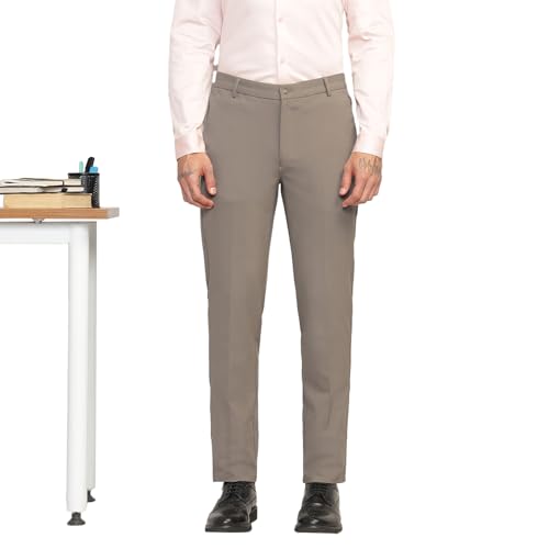 Image of SUBTRACT Men 4 Way Stretch Wrinkle Free Slim Fit Formal Trouser in with 2 Inch Flexible Waistband | Men's Trousers for Office Or Party