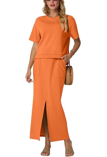 GRECERELLE Women's Summer 2 Piece Outfits Crew Neck Short Sleeve