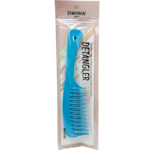 DONNA Double Row Detangling Comb – Wide Tooth Hair Detangling Comb with Ergonomic Handle – Durable, Anti‑Static Plastic for Wet & Dry, Curly, Thick & Fine Hair (BLUE)