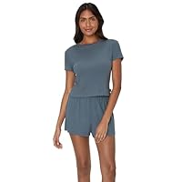 Hanes Women's Originals 2-Piece Lounge, Supersoft Cropped Baby Doll Tee & Sleep Shorts Loungewear Set, Stargazer Grey/Stargazer Grey, Small