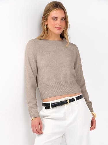 Image of ANRABESS Women's Long Sleeve Sweaters Cropped Crew Neck | Business Casual Tops,Light Weight Comfy Knit,Pullover ShortSweater,Basic Classic,Fall Fashion Winter Layer Clothes