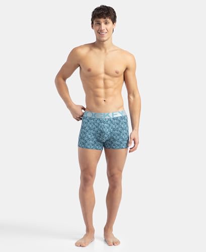 Image of Jockey IC30 Men's Tactel Microfiber Elastane Stretch Printed Trunk with Moisture Move Properties Blue Shadow L