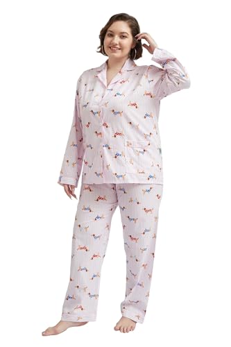 Image of GLOBAL Women Cotton Pajamas Long Sleeve PJs Button Down Sleepwear S-3XL