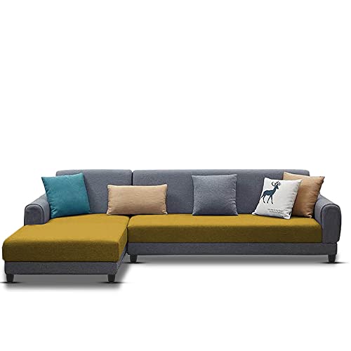 Image of Kraven LHS 6 Seater L Shape Sofa Set for Living Room (Yellow Grey Fabric)