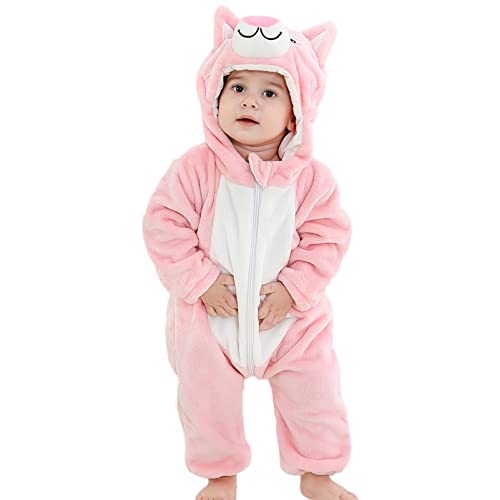 Jamron Unisex Baby Djur Sparkdräkt med Huva Spädbarn Vinter Flanell Onesies Jumpsuit 0-36 Månader SN071271 Katt 100CM