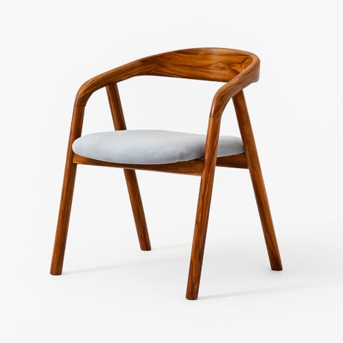 Image of Sheesham Wood Dining Chair with Upholstered Seat - Modern Scandinavian Style Solid Wood Chair for Dining Room, Living Room or Office - Honey Finish
