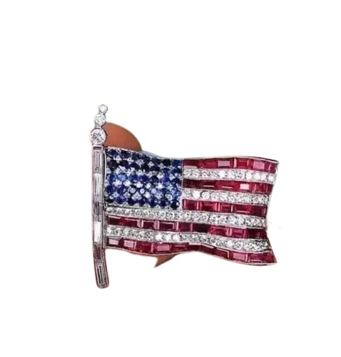 Genericrkjewellry_store || Beautiful Flag Brooch Pin For Women & Men 14k White Gold Finish 925 Silver 3.00Ct Round Cut Ruby & Diamond Women's Gift Brooch Pin