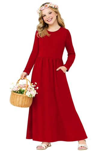 Image of Deerose Girls Maxi Dress Short Sleeve Casual Long Dresses with Pockets 5-14 Years